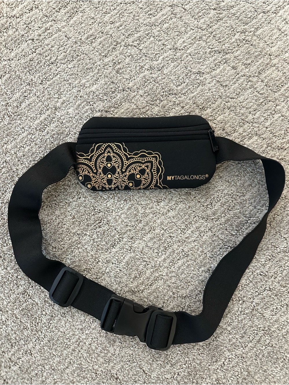MYTAGALONGS Black Belt Bag with Gold Mandala Accent
